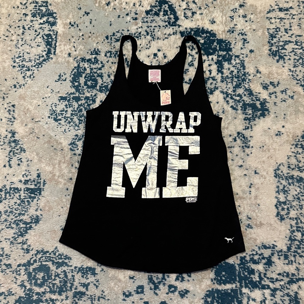 PINK Victoria's Secret Black Tank Top with White Graphic NWT size small